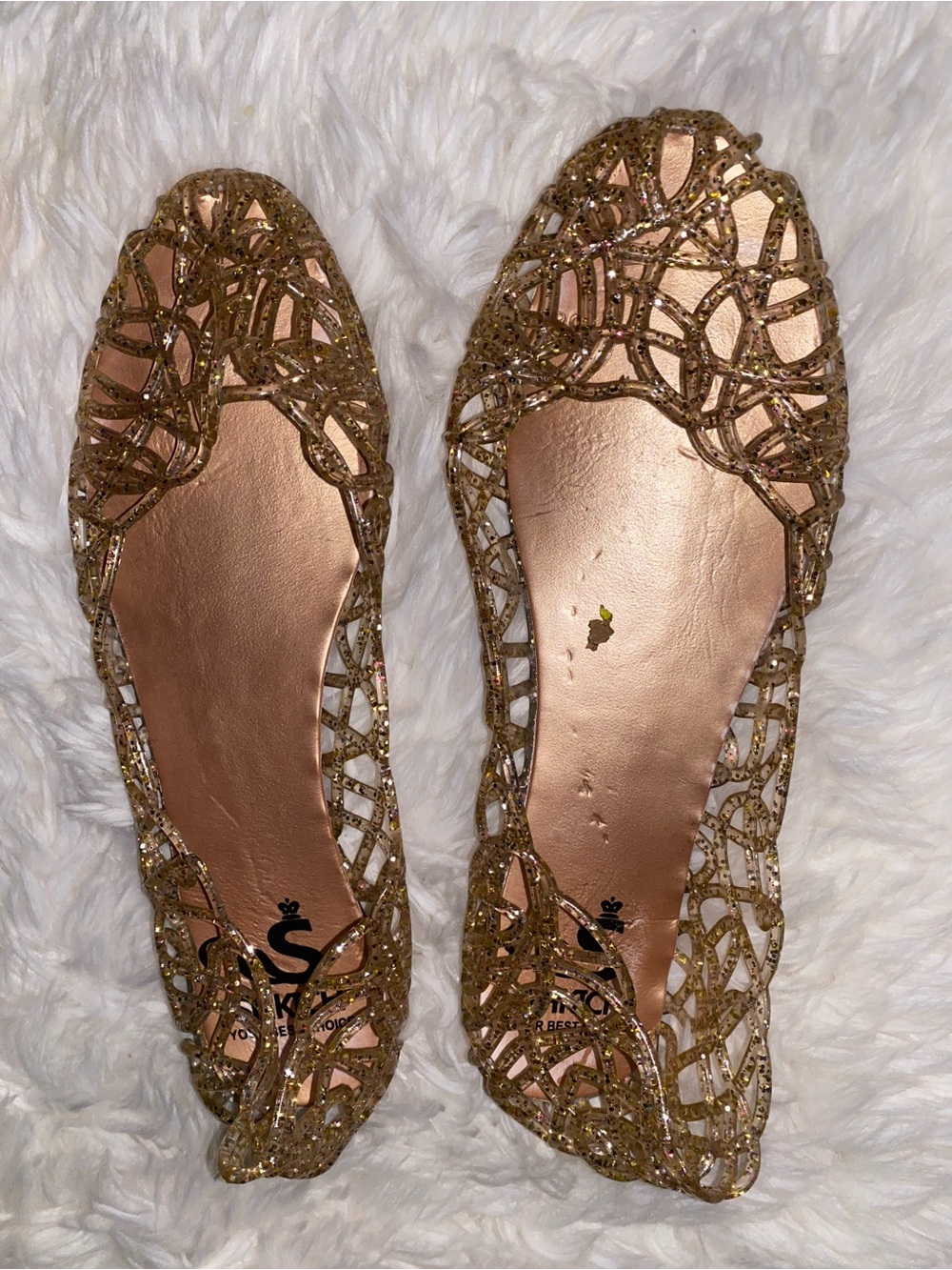 Metallic Rose Gold Glitter Cutout Ballet Flats